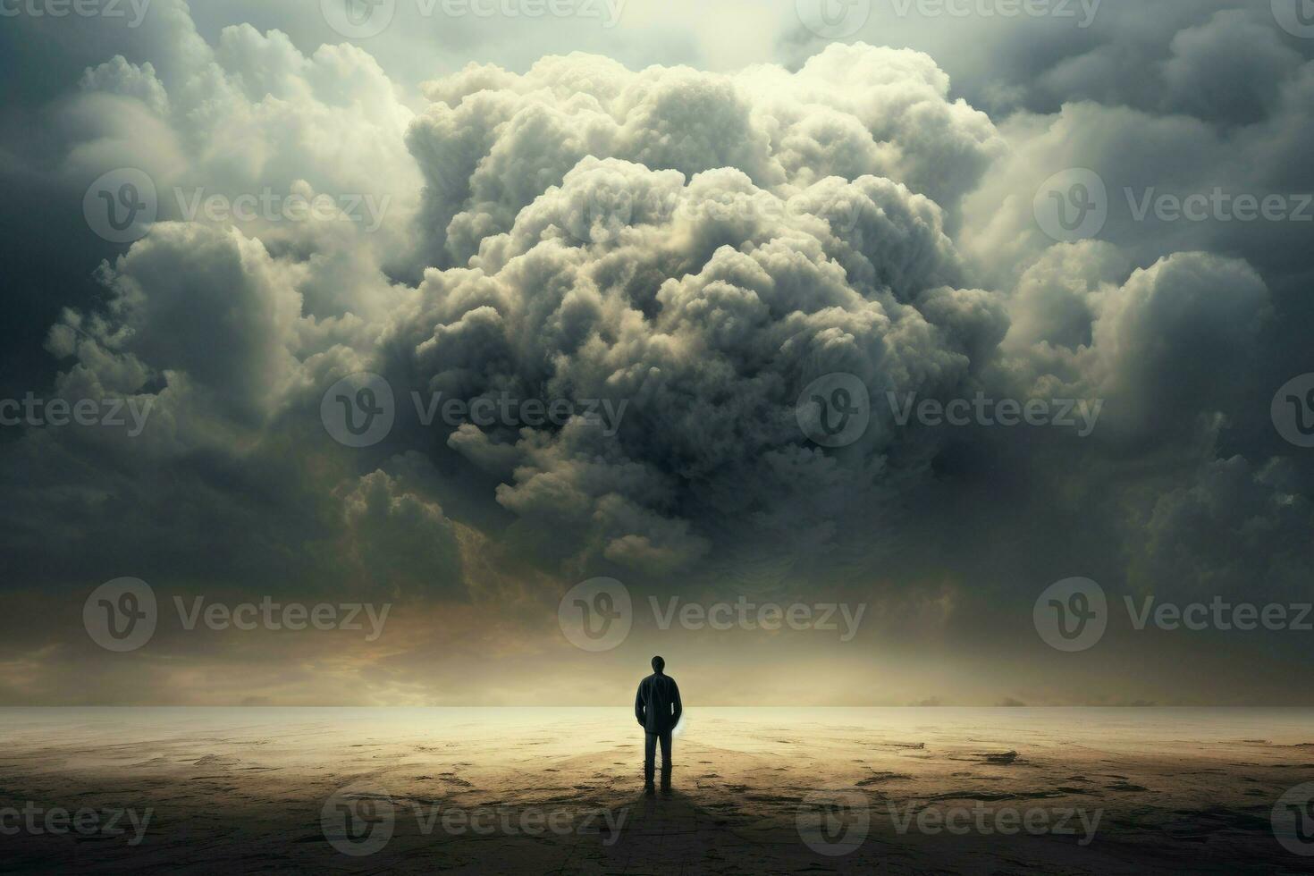 ai generado hombre depresión nube. generar ai foto