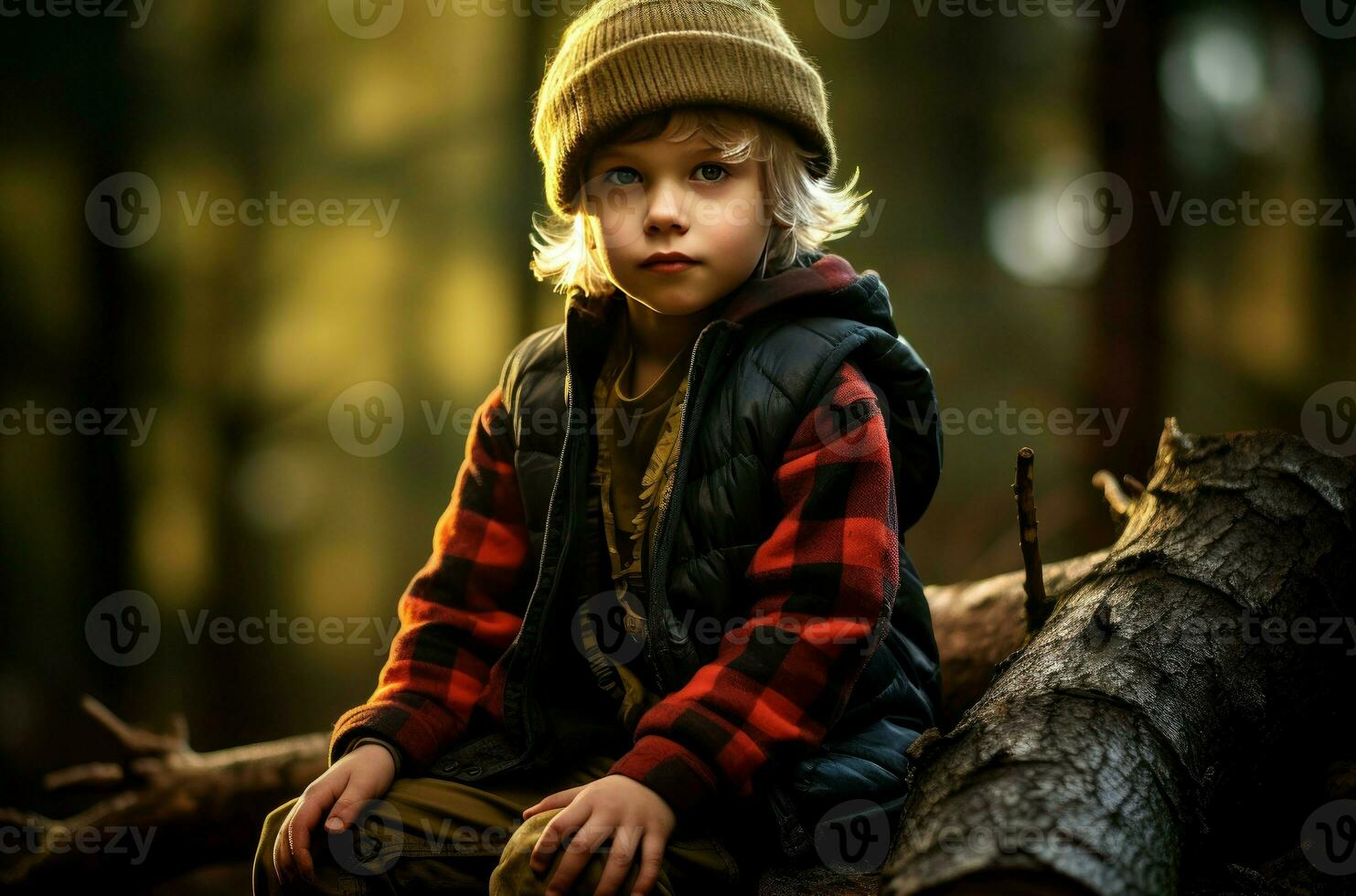 AI generated Lumberjack child forest. Generate Ai photo