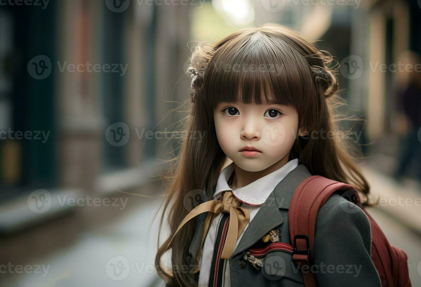 ai generado niña colegio instalaciones. generar ai foto