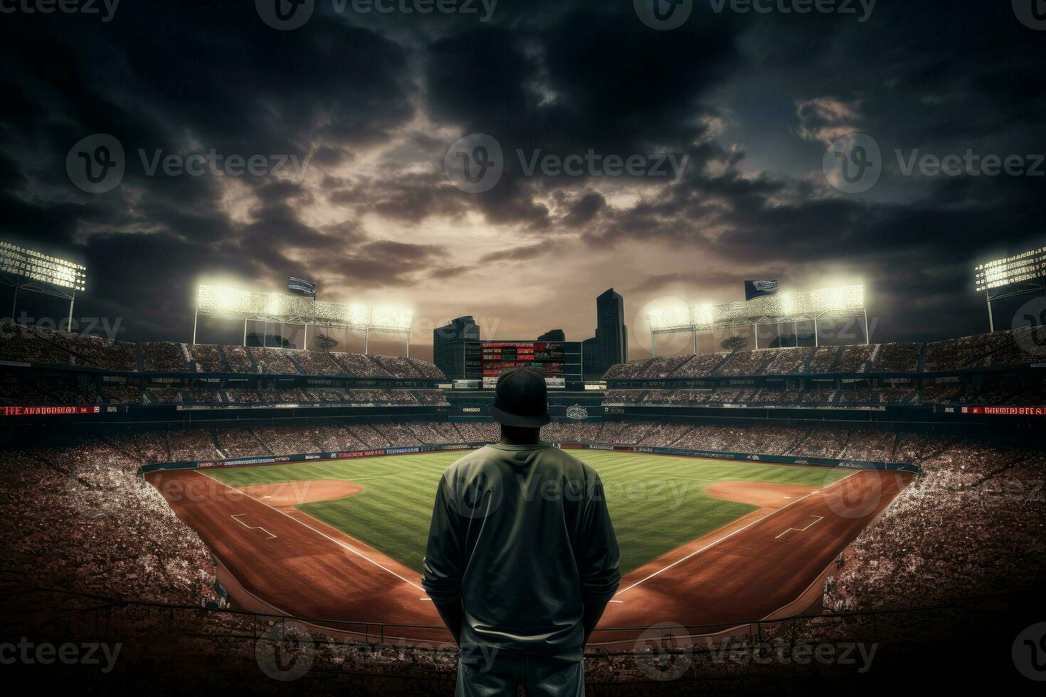AI generated Expansive Man baseball stadium. Generate Ai photo