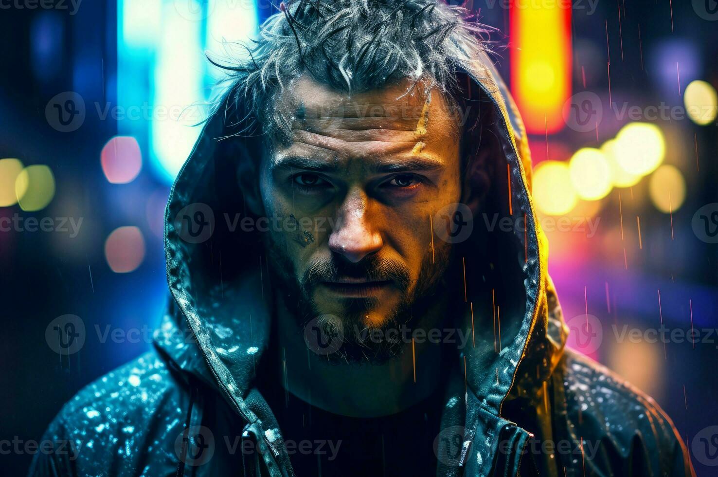 AI generated Dystopian Man cyberpunk style. Generate ai photo