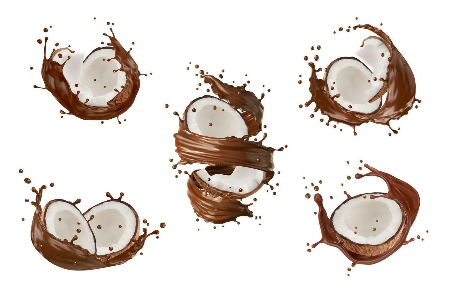 Chocolate milk or youghurt splash with coconut vector