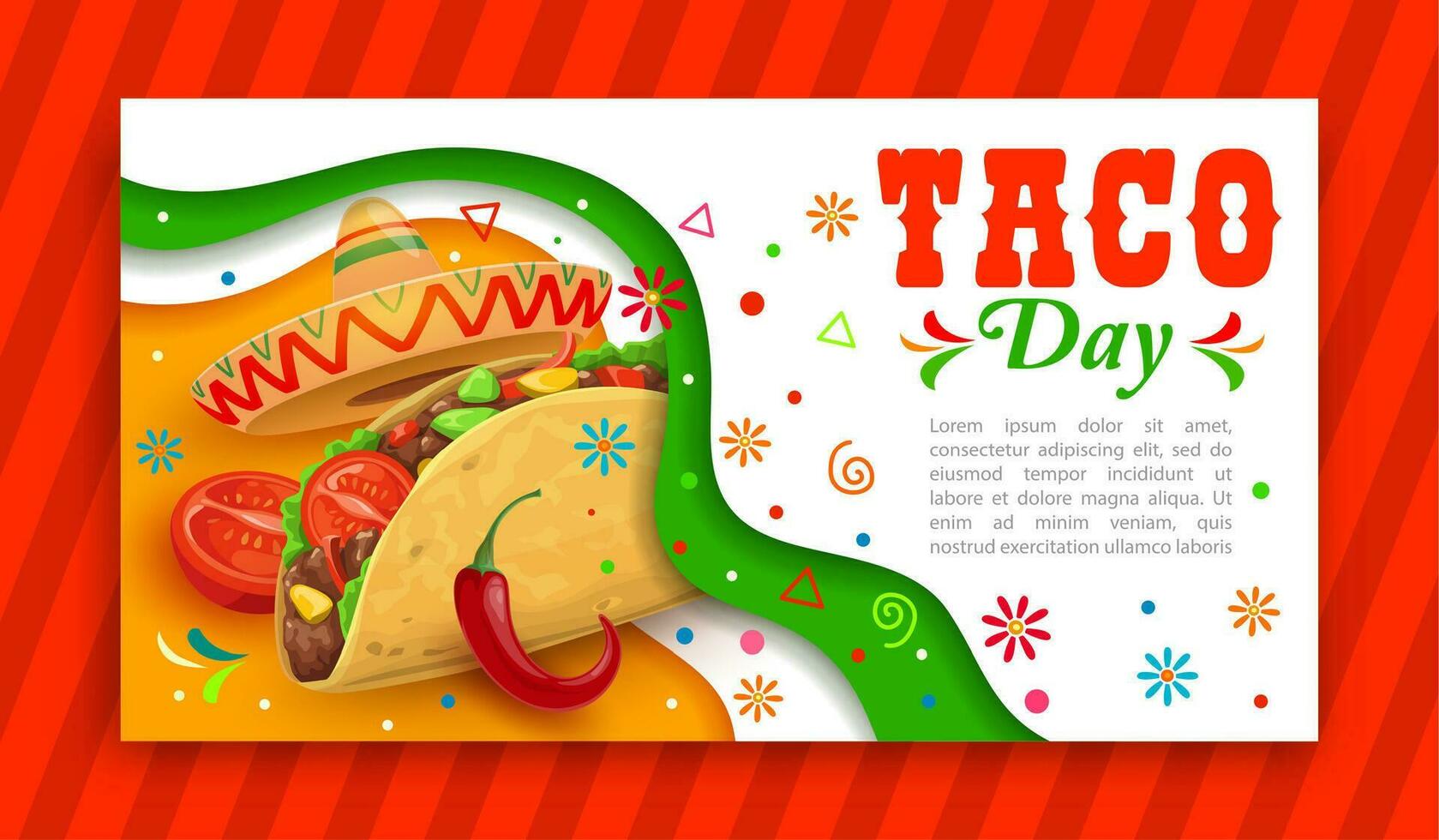 Mexican tacos day holiday paper cut banner vector