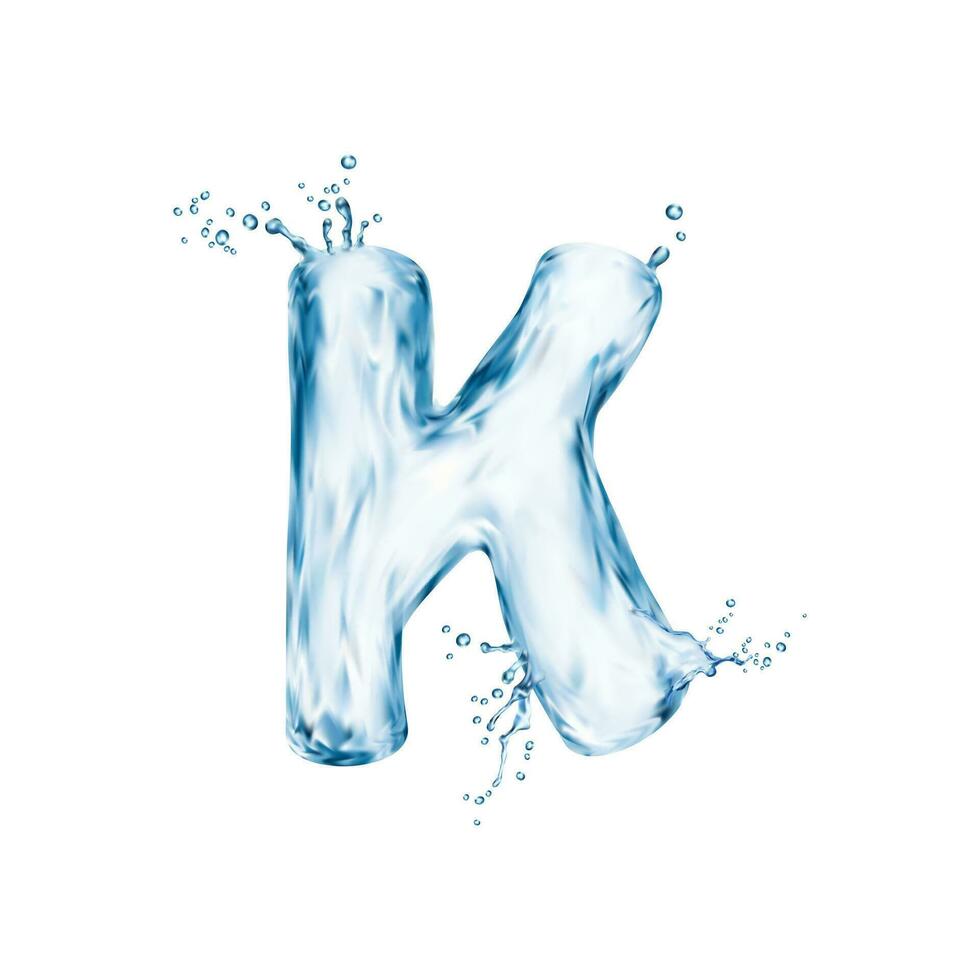 realista agua letra k con reluciente olas vector