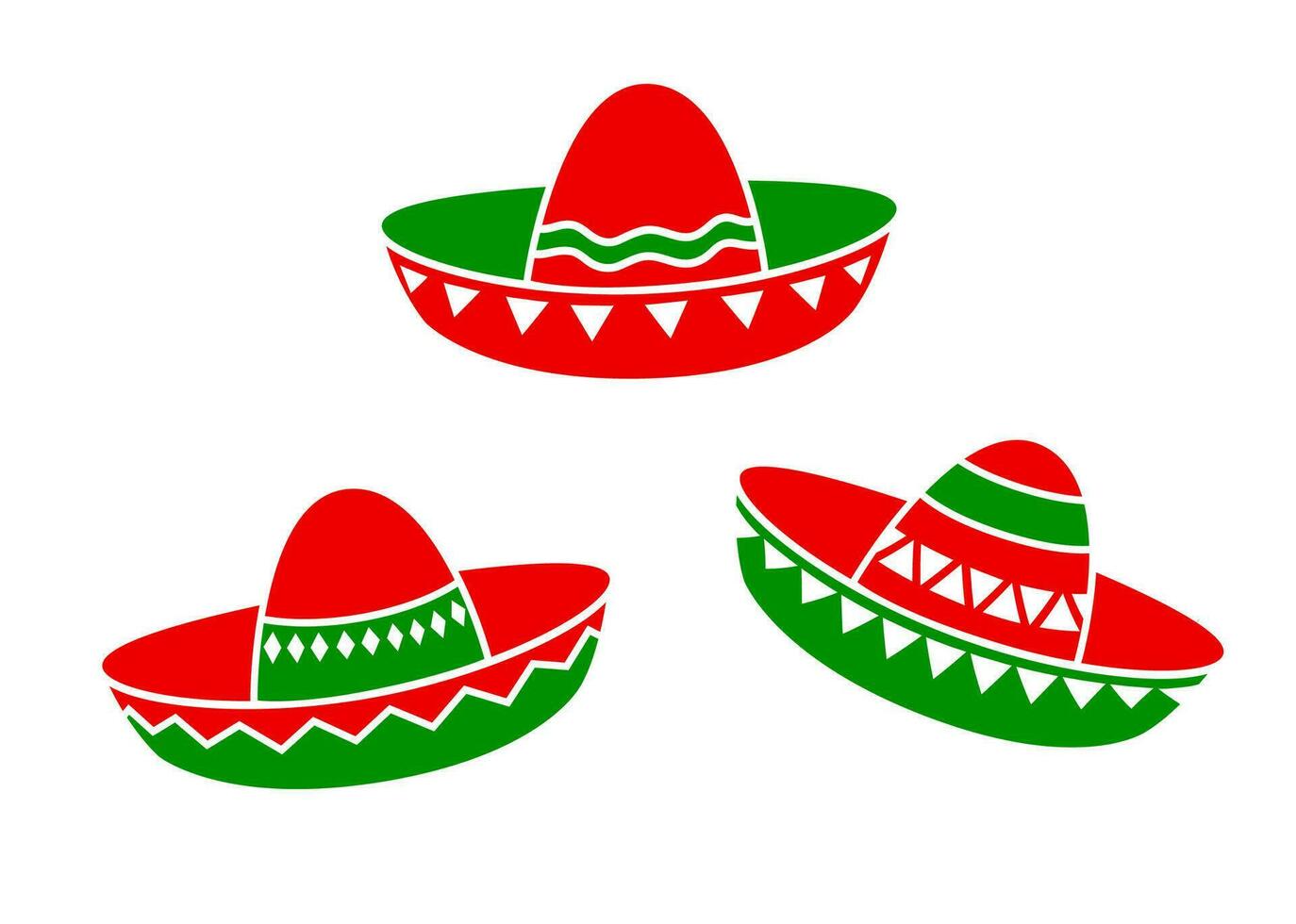 Isolated mexican red and green sombrero hats icons vector