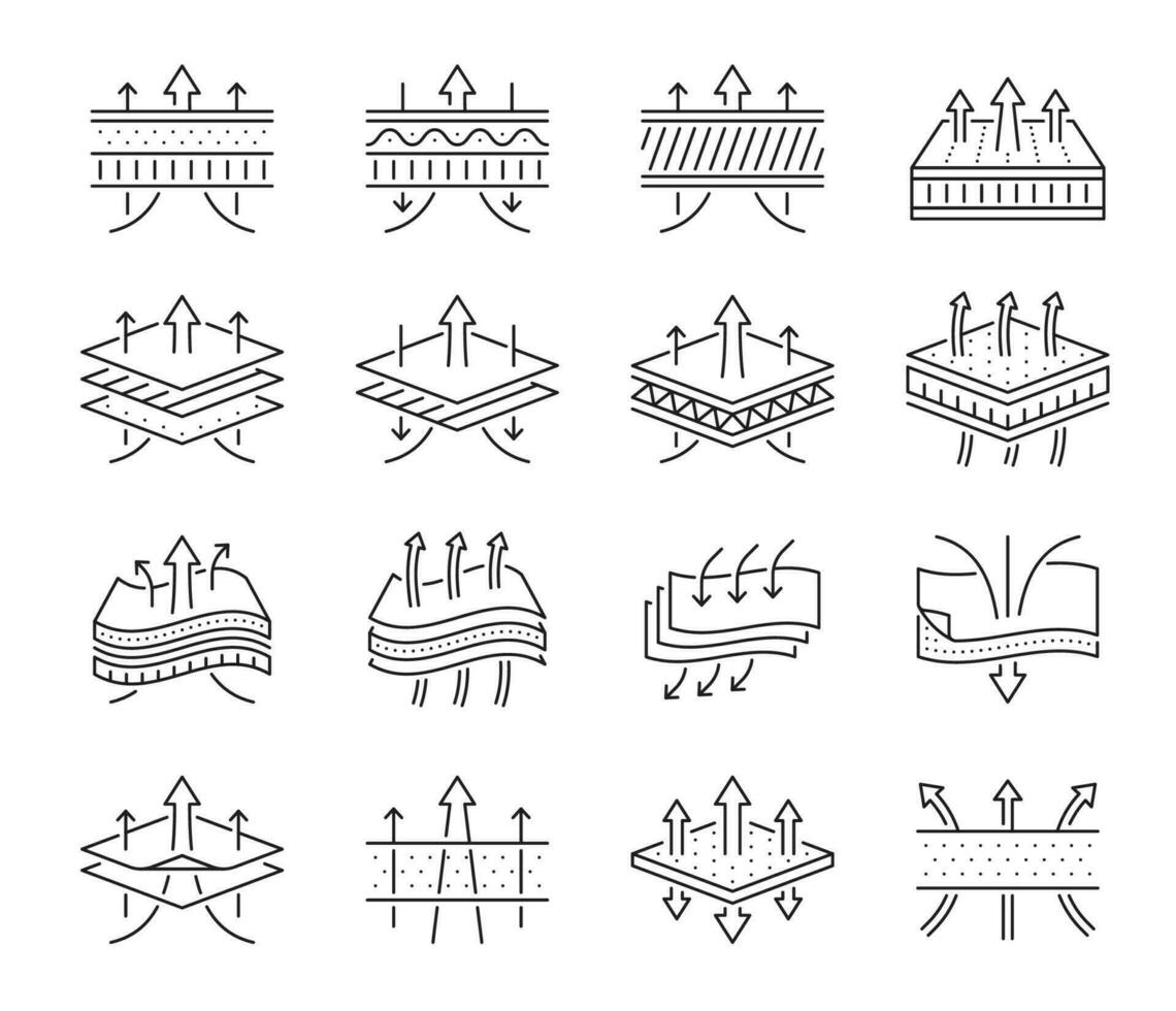Breathable icons, fabric material or air membrane vector