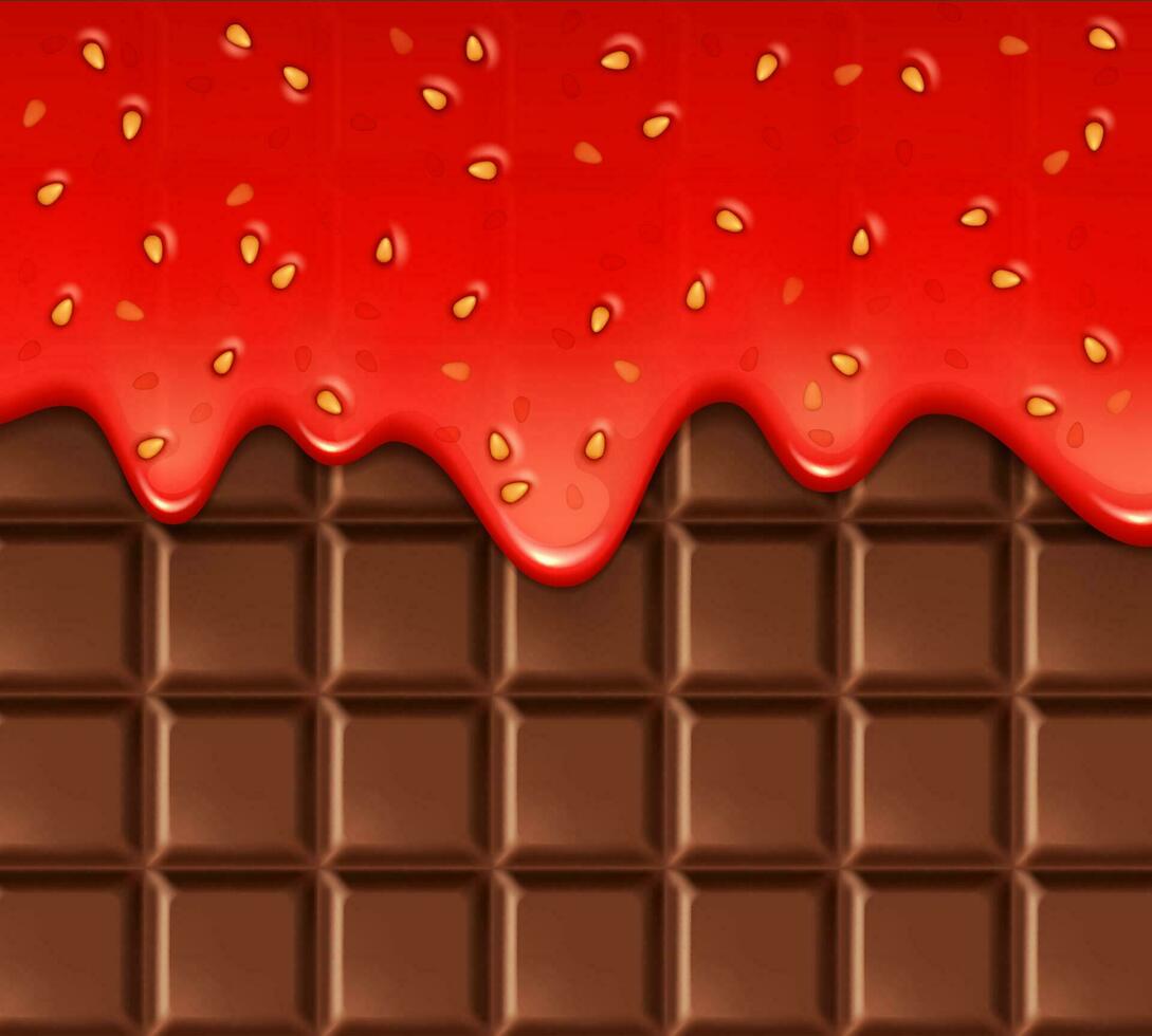 realista fundir fresa mermelada en chocolate bar vector