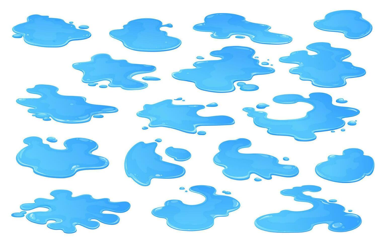 Cartoon rain water puddles, splashes, drop, spill vector