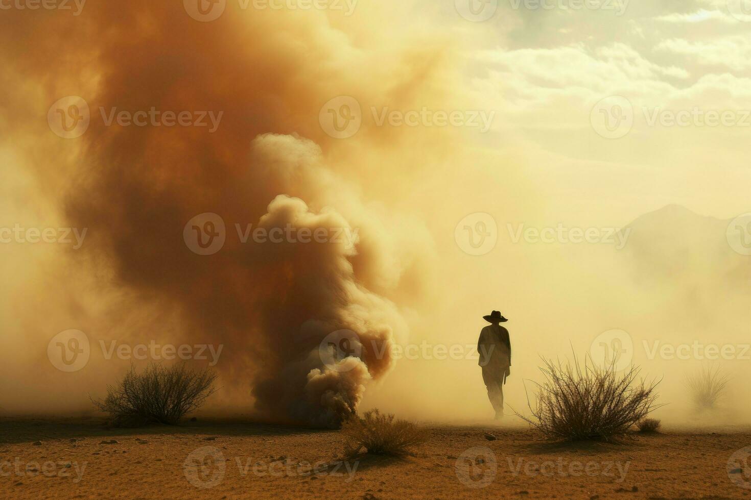 AI generated Man desert smoke. Generate Ai photo