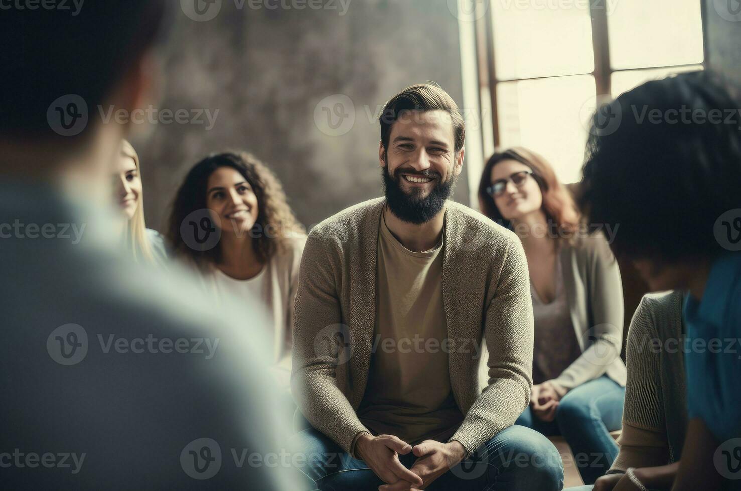 ai generado empático triste hombre apoyo. generar ai foto