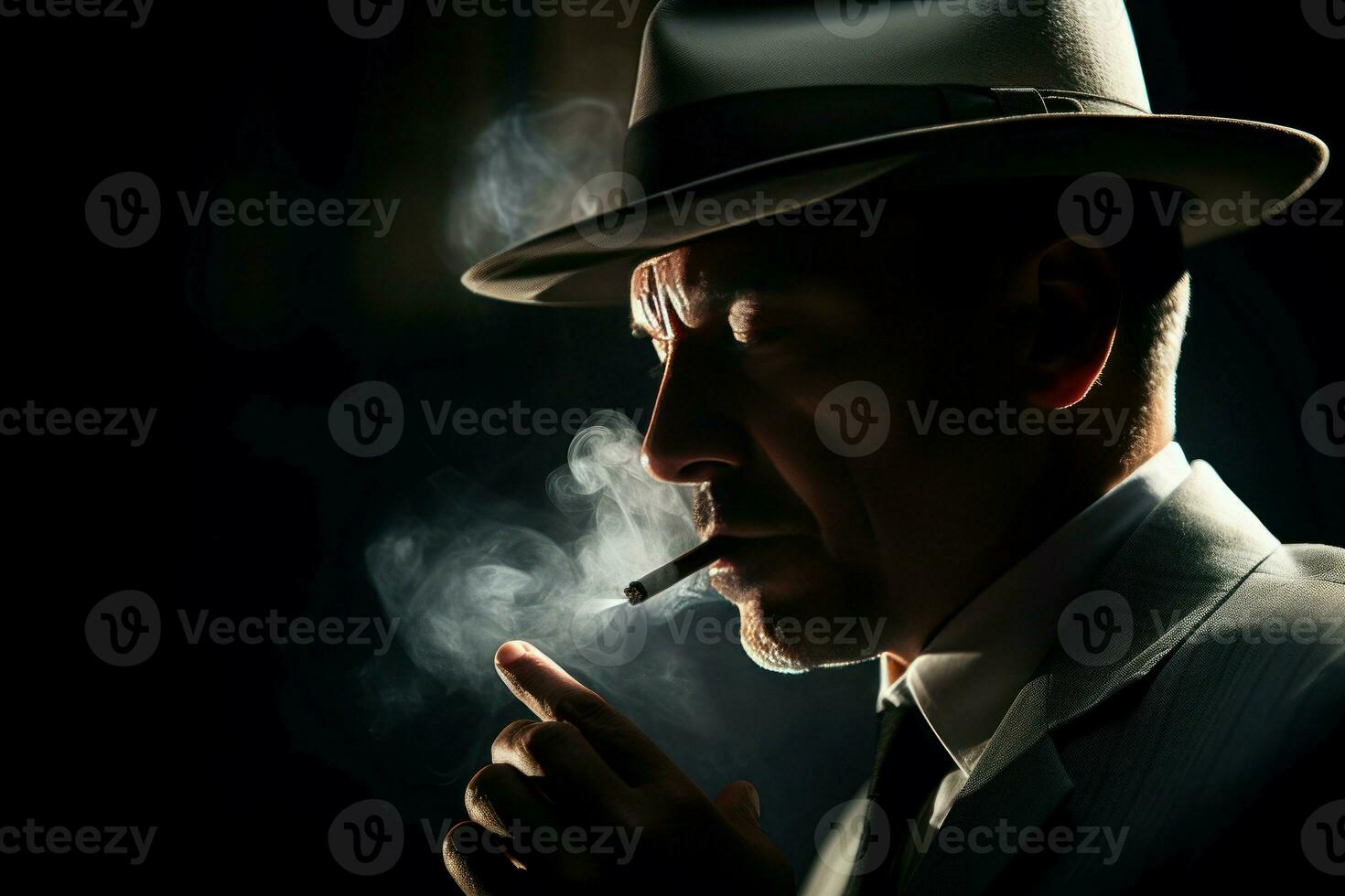 AI generated Man smoking hat. Generate Ai photo