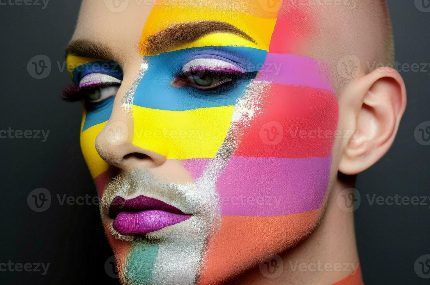 AI generated Man flowers makeup pride. Generate Ai photo