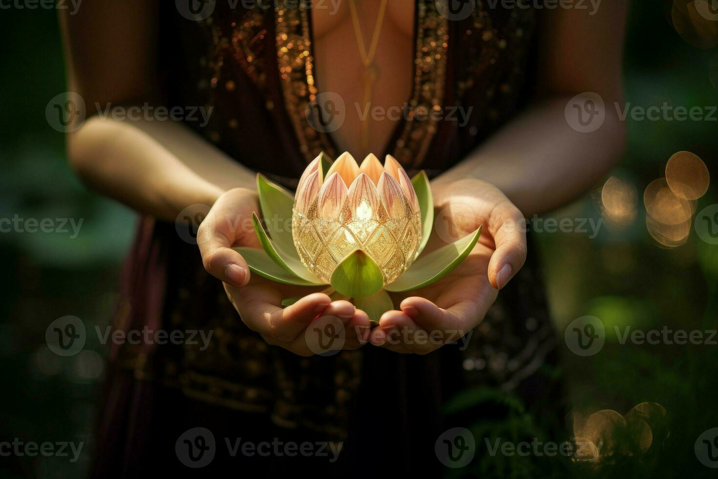 AI generated Lotus glass ball. Generate Ai photo
