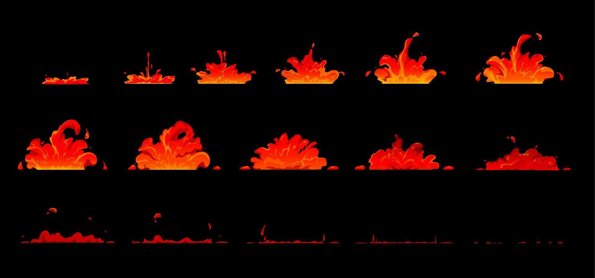 Fire lava, volcano magma animation sequence vector