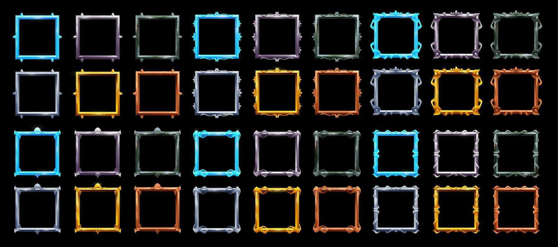 Rectangle avatar borders and frames game asset vector