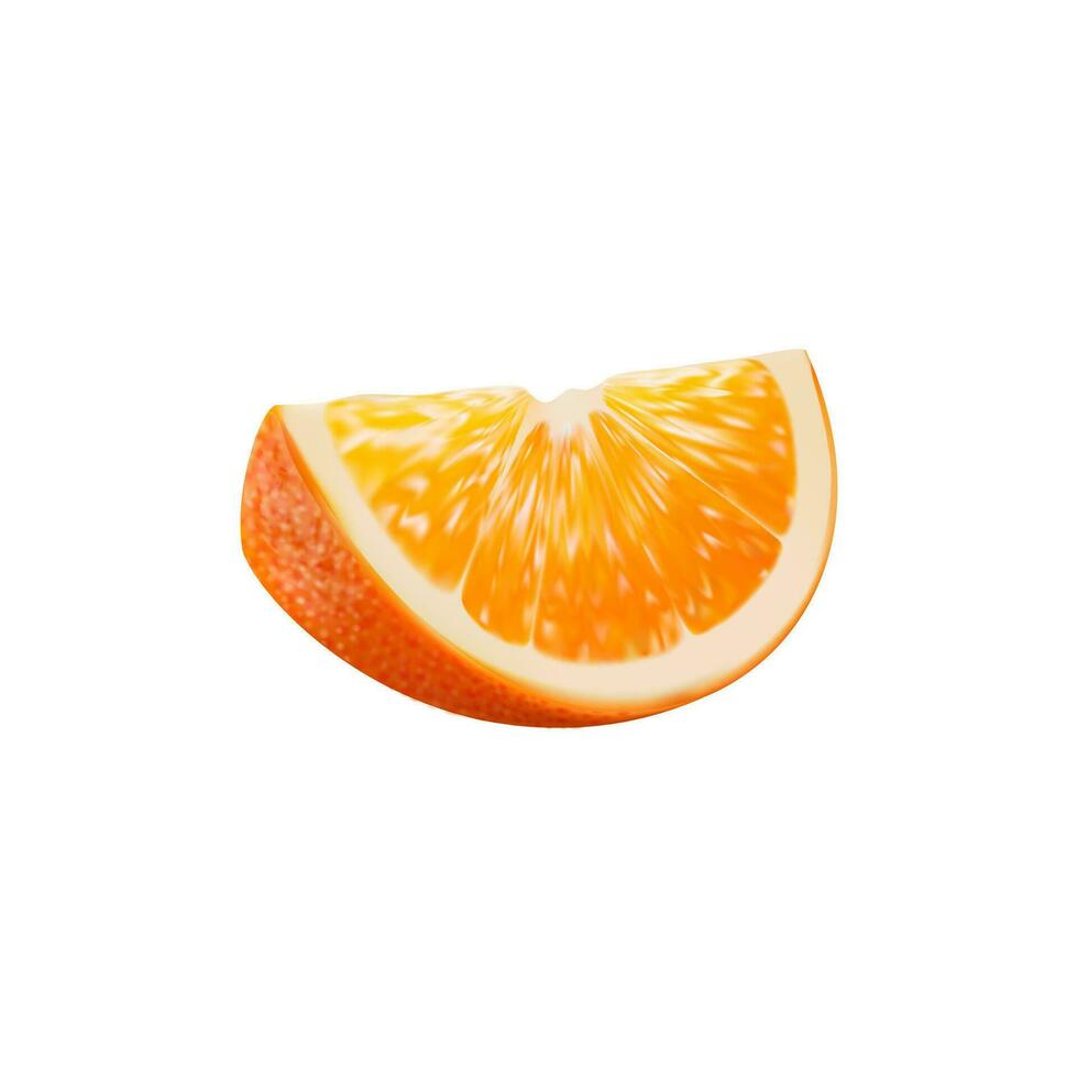 Realistic ripe orange citrus fruit slice piece vector