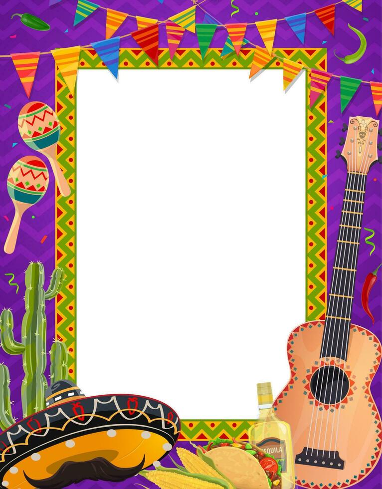 Cinco de Mayo Mexican holiday frame with sombrero vector