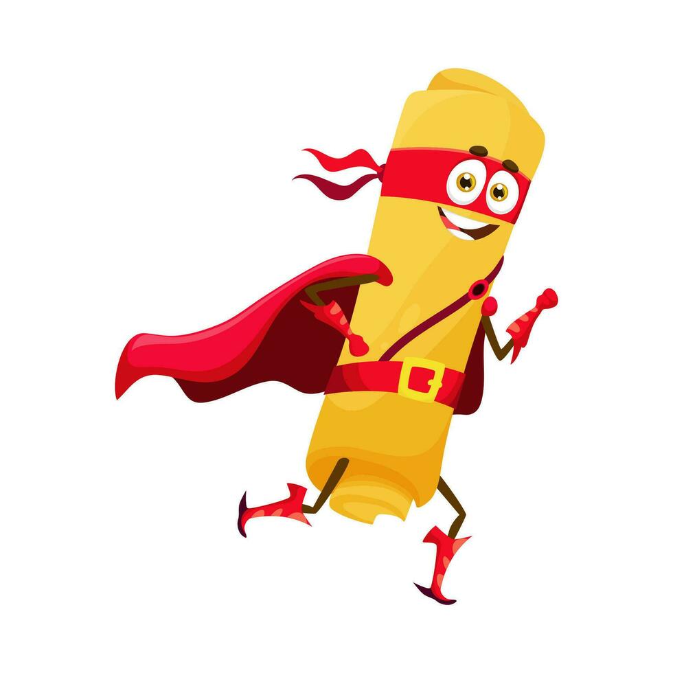 Cartoon casarecce italian pasta food superhero vector