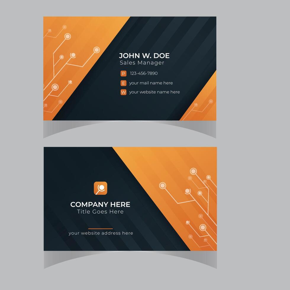 black business card with orange details vector