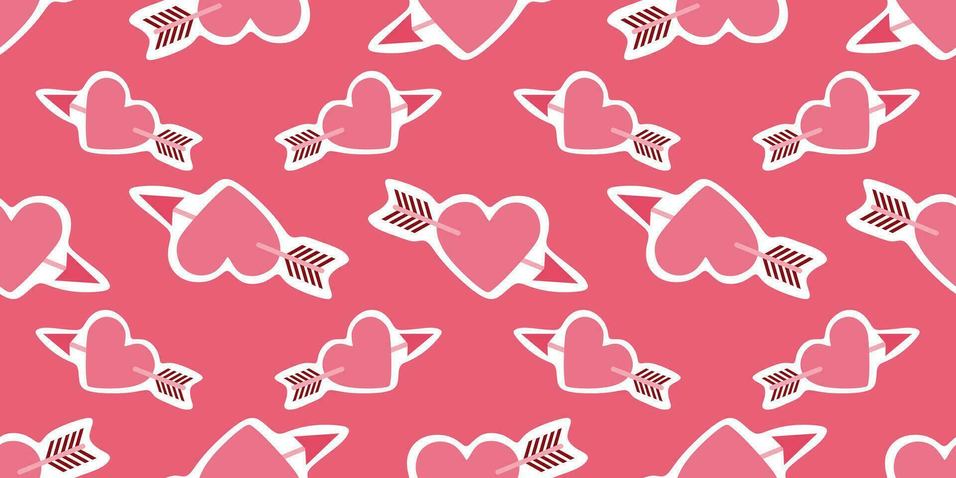 Seamless pattern with Drawing of a heart pierced by Cupid Arrow. Valentines day Vector Flat background. Romantic and Love concept Template for Textile, Wrapping Paper, Printing, Fabric.