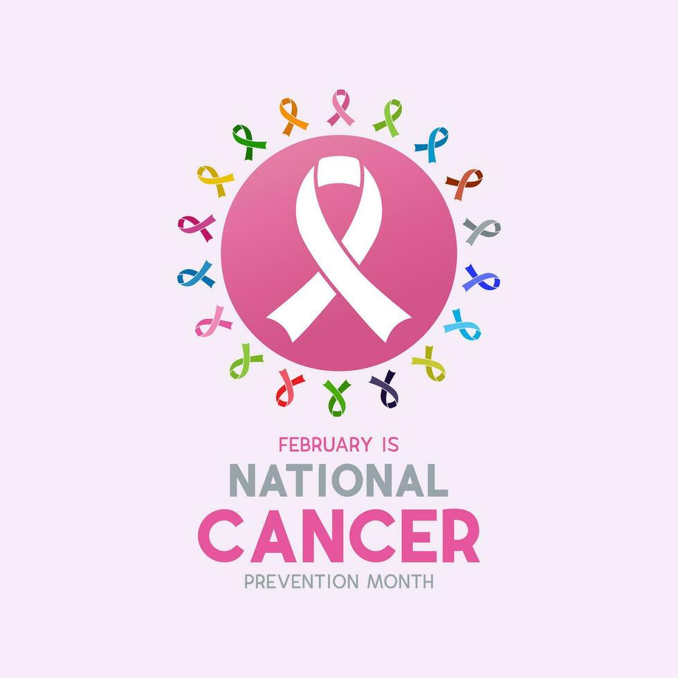 National cancer prevention month is observed every year in february. February is national cancer awareness month. Vector template for banner, greeting card, poster with background.