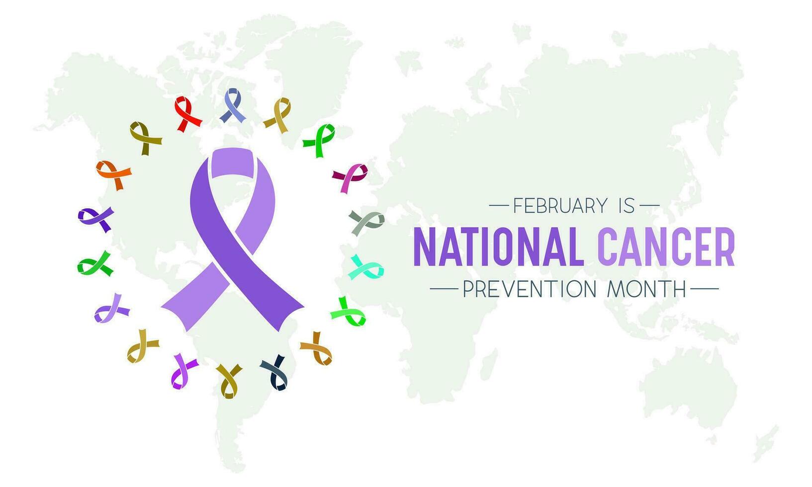 National cancer prevention month is observed every year in february. February is national cancer awareness month. Vector template for banner, greeting card, poster with background.