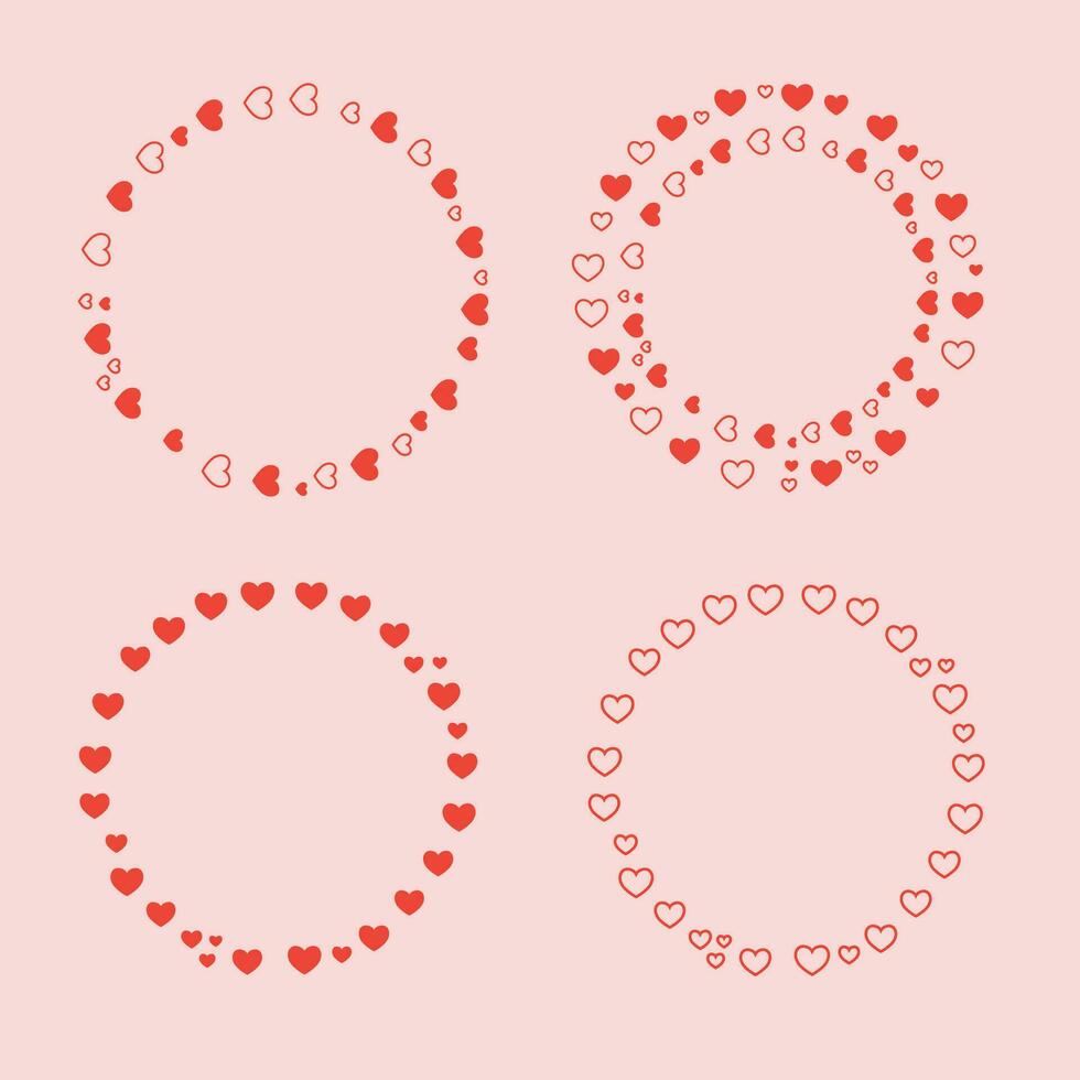 Set of circle Frames of hearts, Heart circle round frames vector
