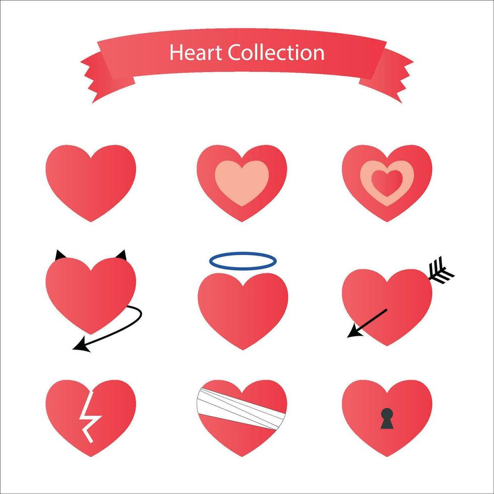 Set of Hearts, Vector Red Hearts Collection