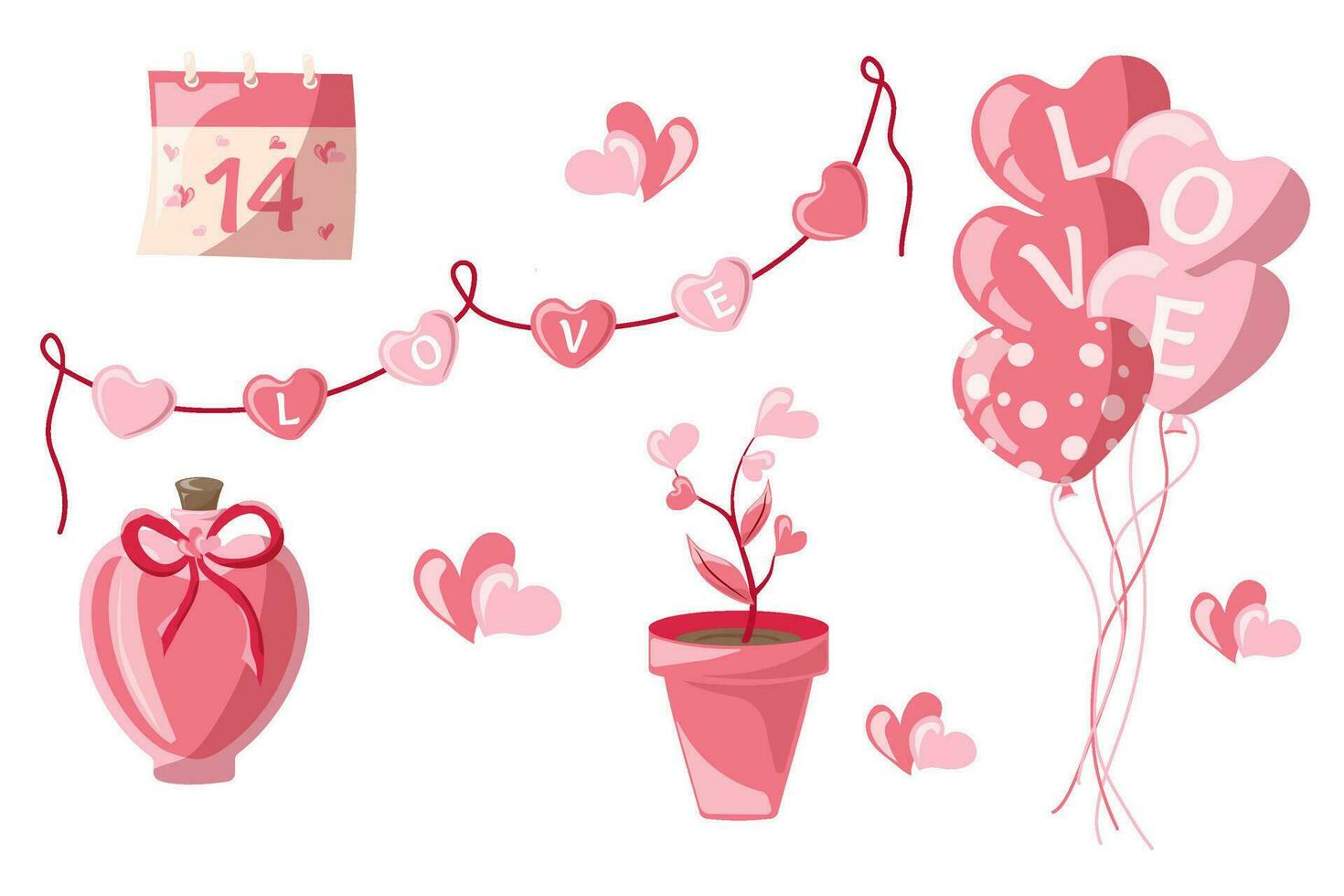 Cute vector illustration in cartoon style. Trendy modern Valentine's Day illustration in shades of pink, isolated on white background, hand drawn, flat design.