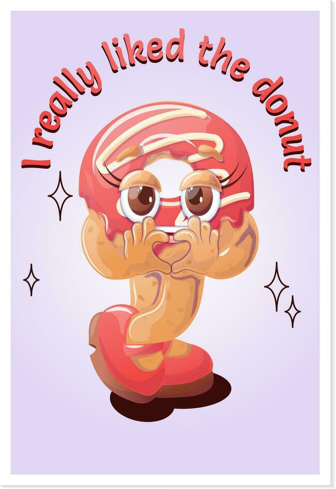 yo De Verdad apreciado el rosquilla. alegre dibujos animados personaje de delicioso pasteles retro dibujos animados vector ilustración para imprimir, bandera, menú para cafetería, restaurante, bar.