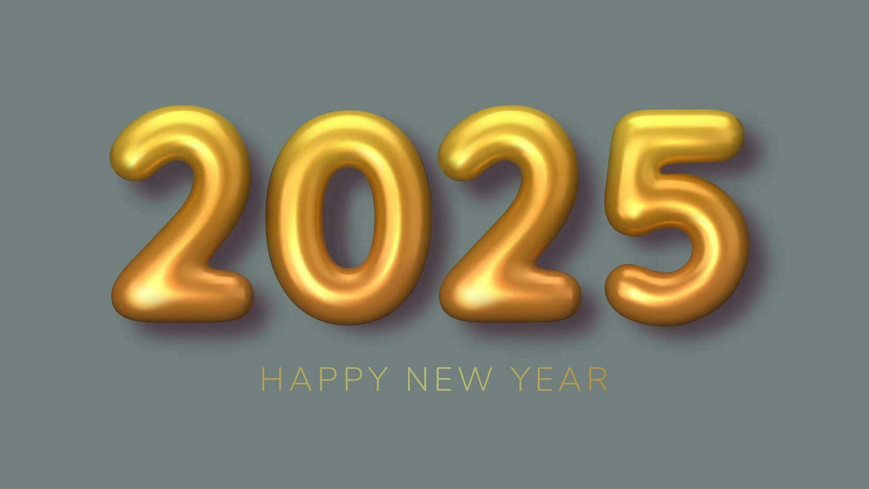 2025 New Year gold numbers for greeting card on grey background. 3d Happy  New Year background. Vector illustration