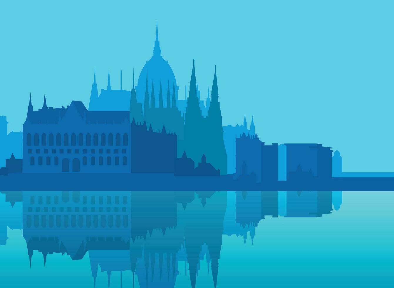 famous building landscape vector with blue color.