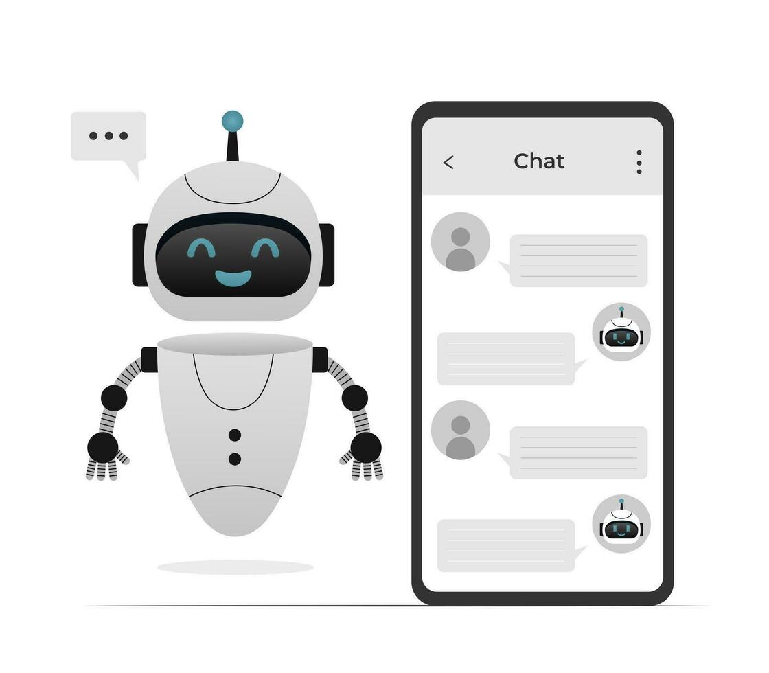 chatbot neural red, ai servidores y robots tecnología. linda chatbot ai personaje. vector