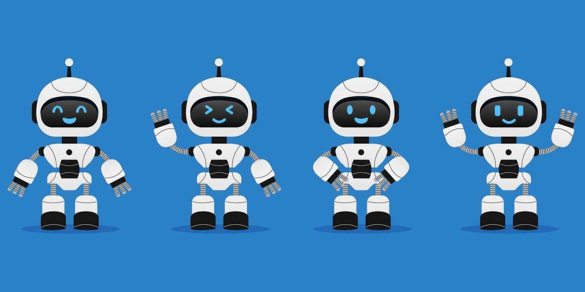 Robot, chat bot neural network, AI servers and robots technology. Set of cute robot ai character. vector