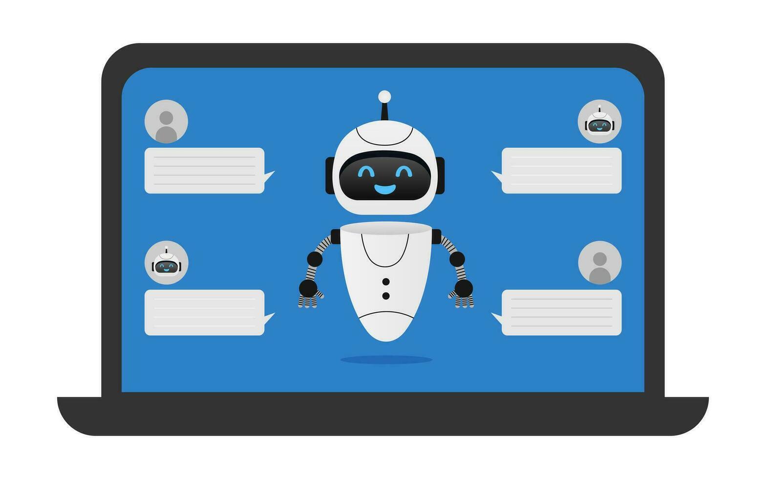 Chatbot neural network, AI servers and robots technology. Cute chatbot ai character. vector