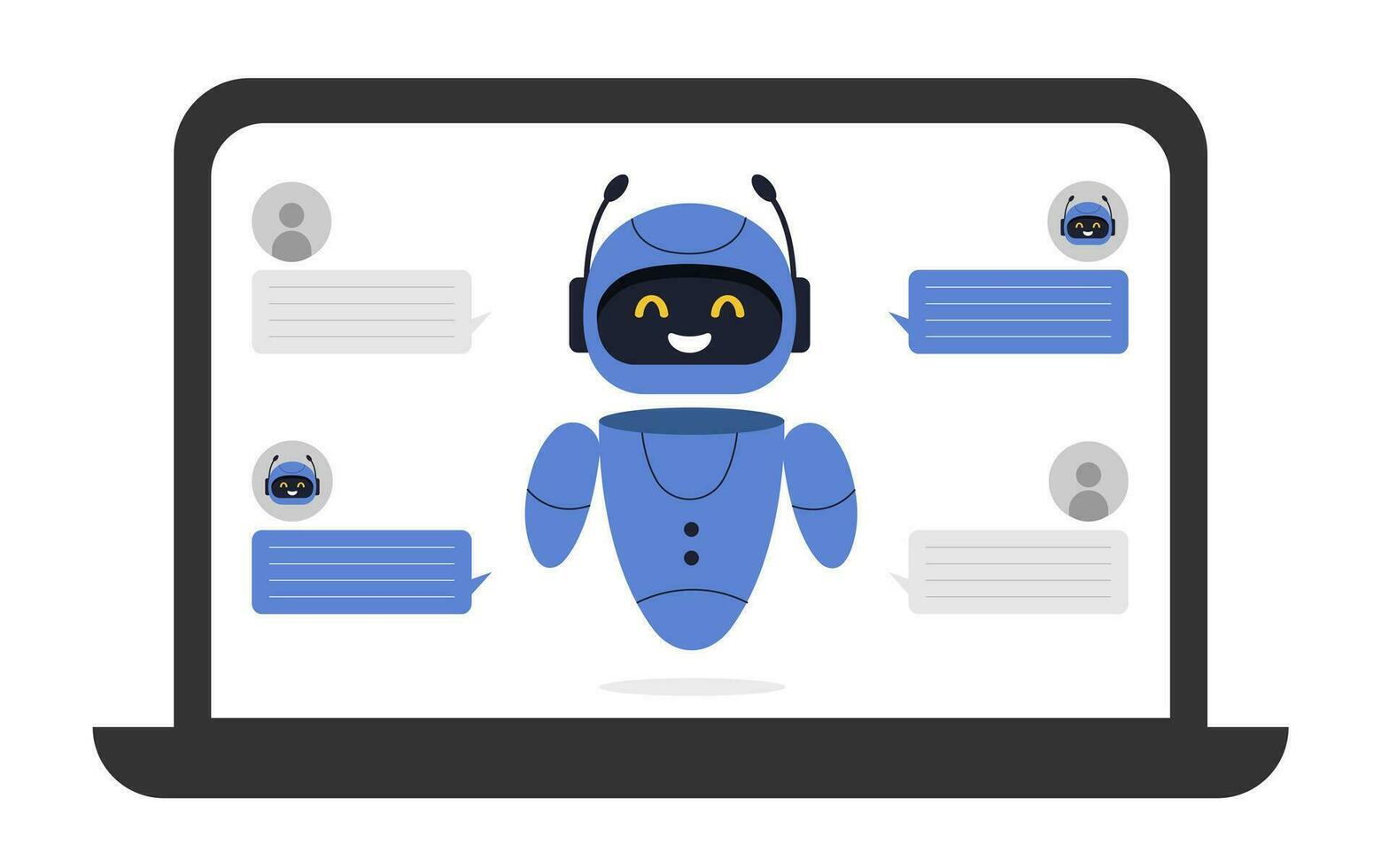 Chatbot neural network, AI servers and robots technology. Cute chatbot ai character. vector