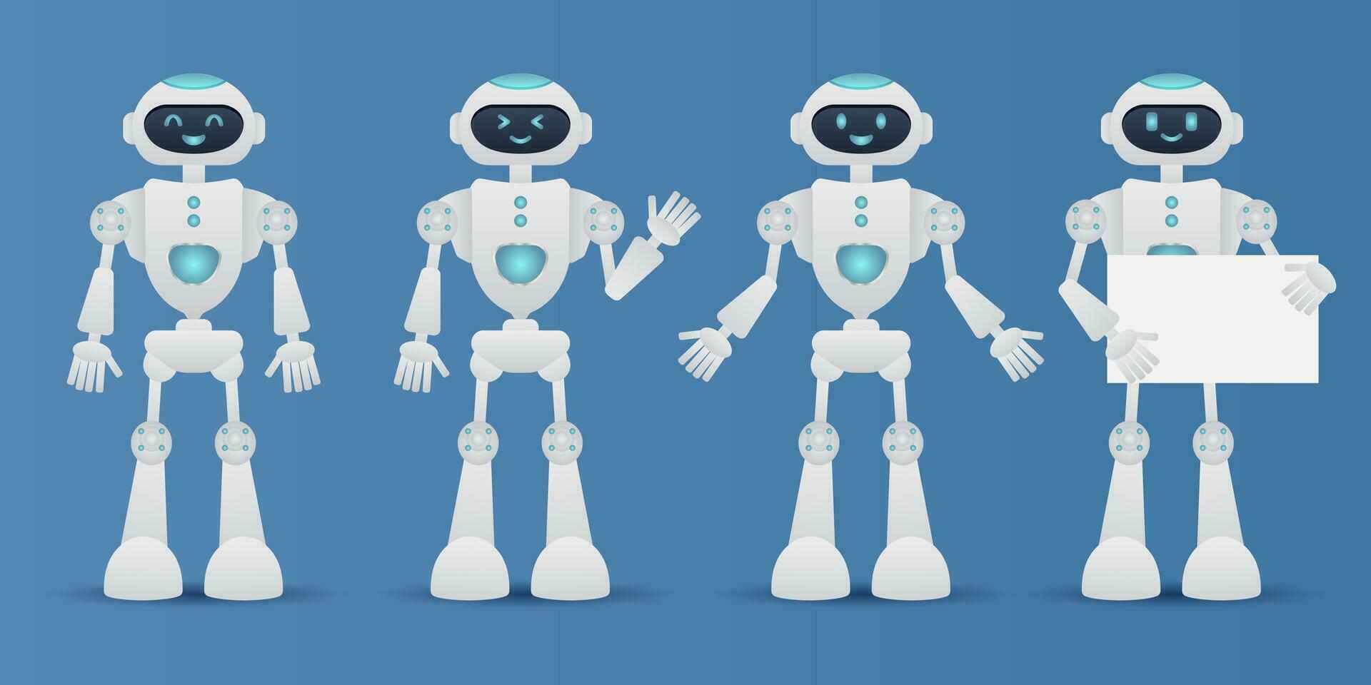 Robot, chat bot neural network, AI servers and robots technology. Set of cute robot ai character. vector