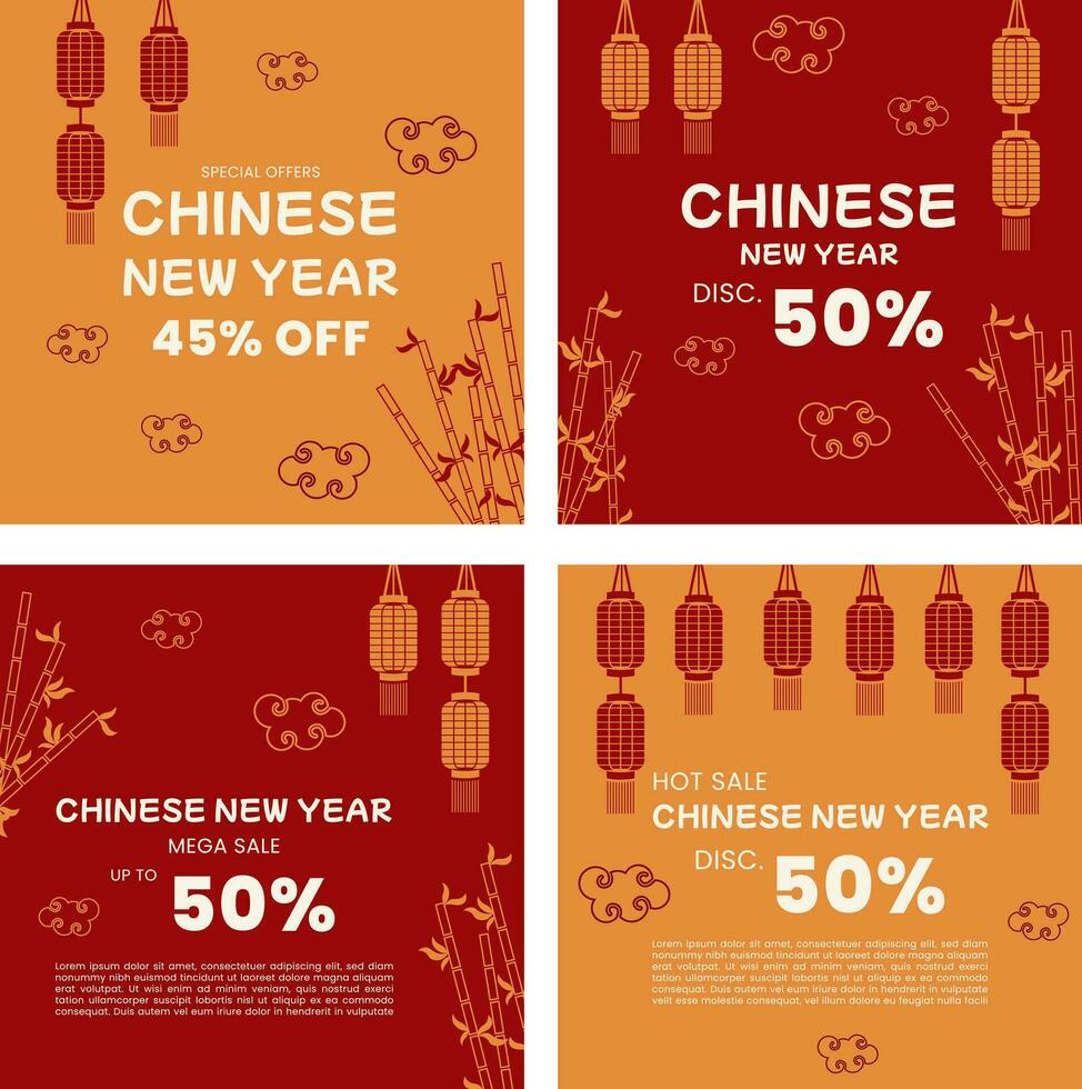 Lunar new year template set vector