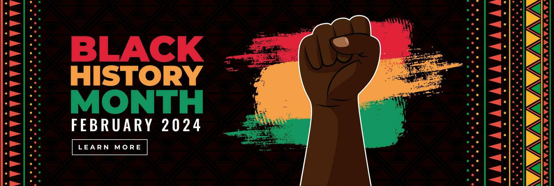 Modern-style horizontal banner design for Black History Month. Panoramic website background celebrating African American history. Flat vector illustration.