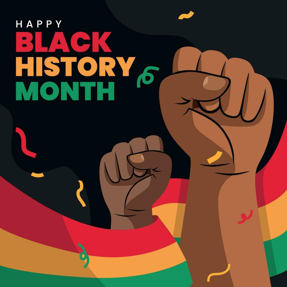 Black History Month design. Fist in the air, black awareness day. Celebrating African American history. Vector illustration.