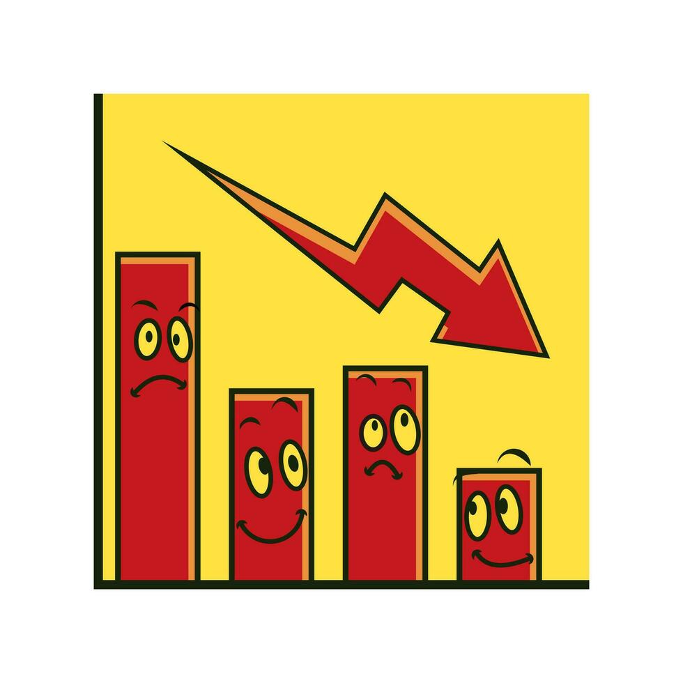 bar graph with down arrow direction in cartoon style vector