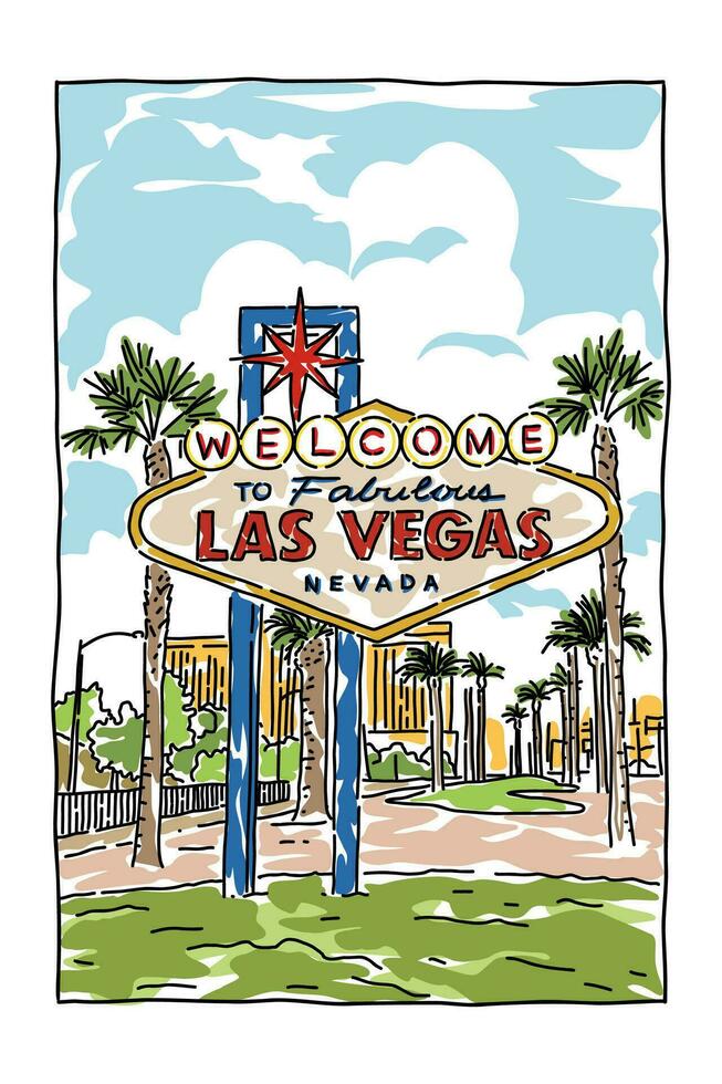 las vegas vector illustration in abstract line style