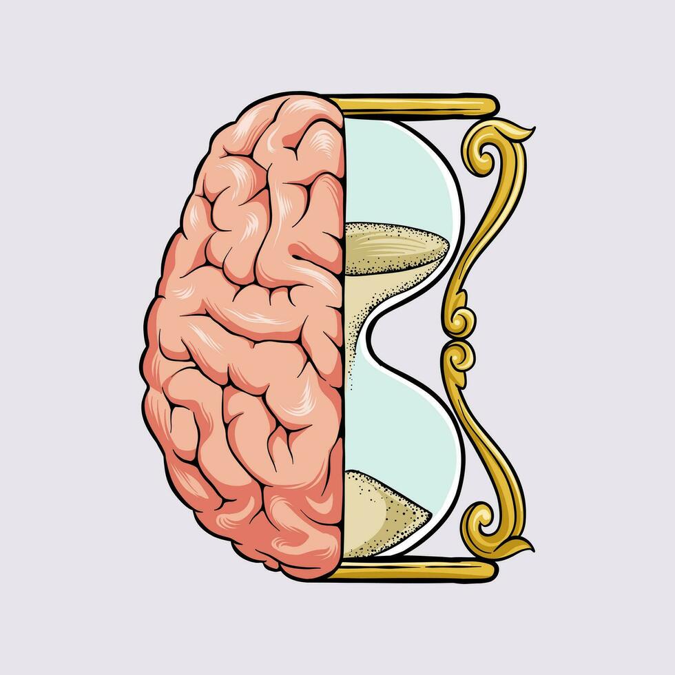 illustration of a brain combined with an hourglass vector