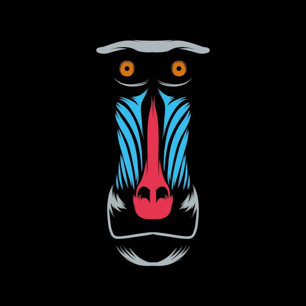 illustration of a mandrill's face on a black background vector