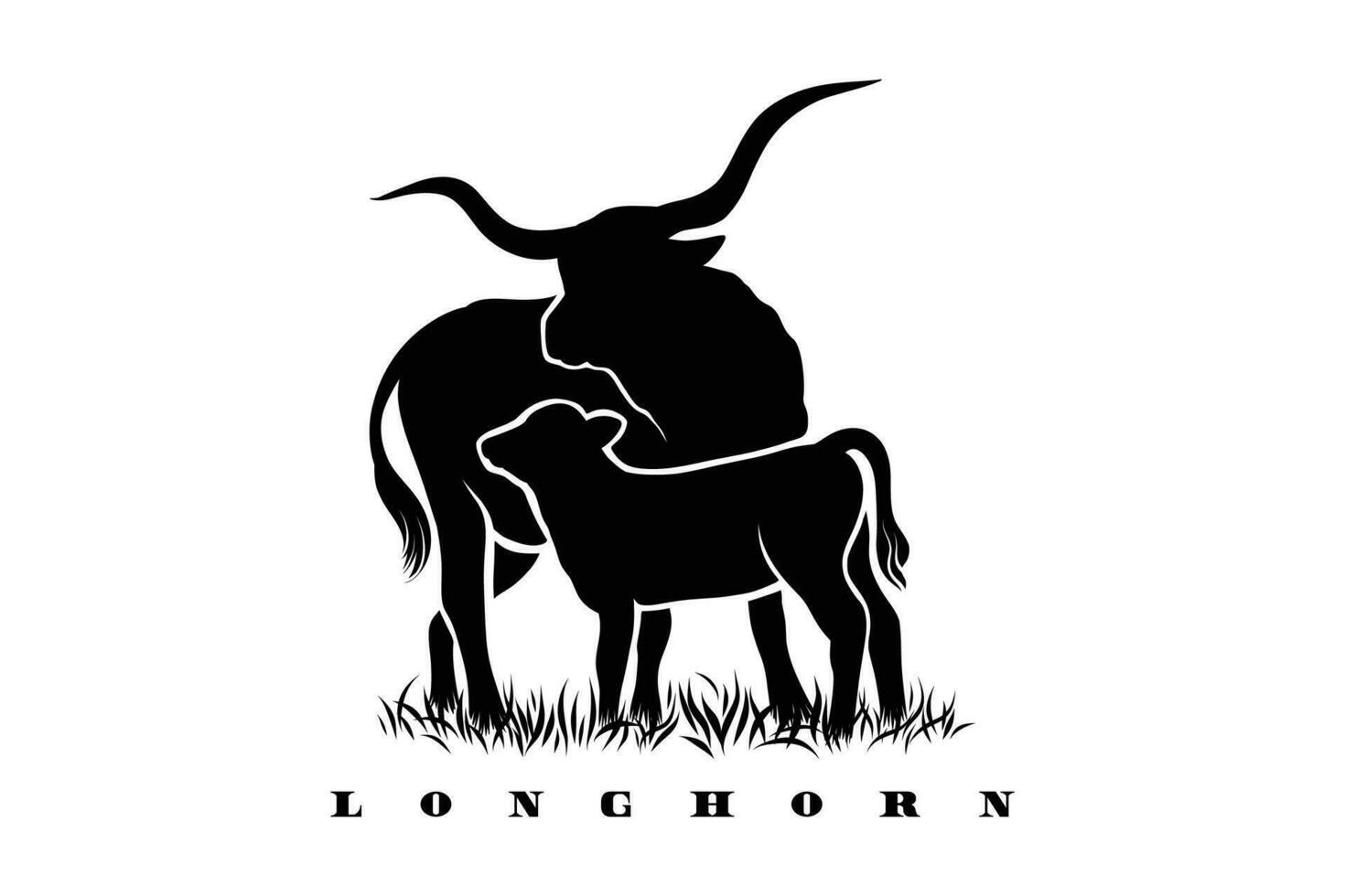 longhorn illustration in silhouette style vector