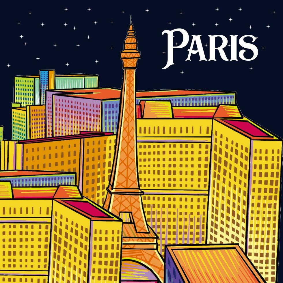 illustration of the city of Paris at night vector