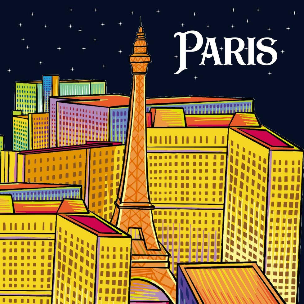 ilustración de el ciudad de París a noche vector