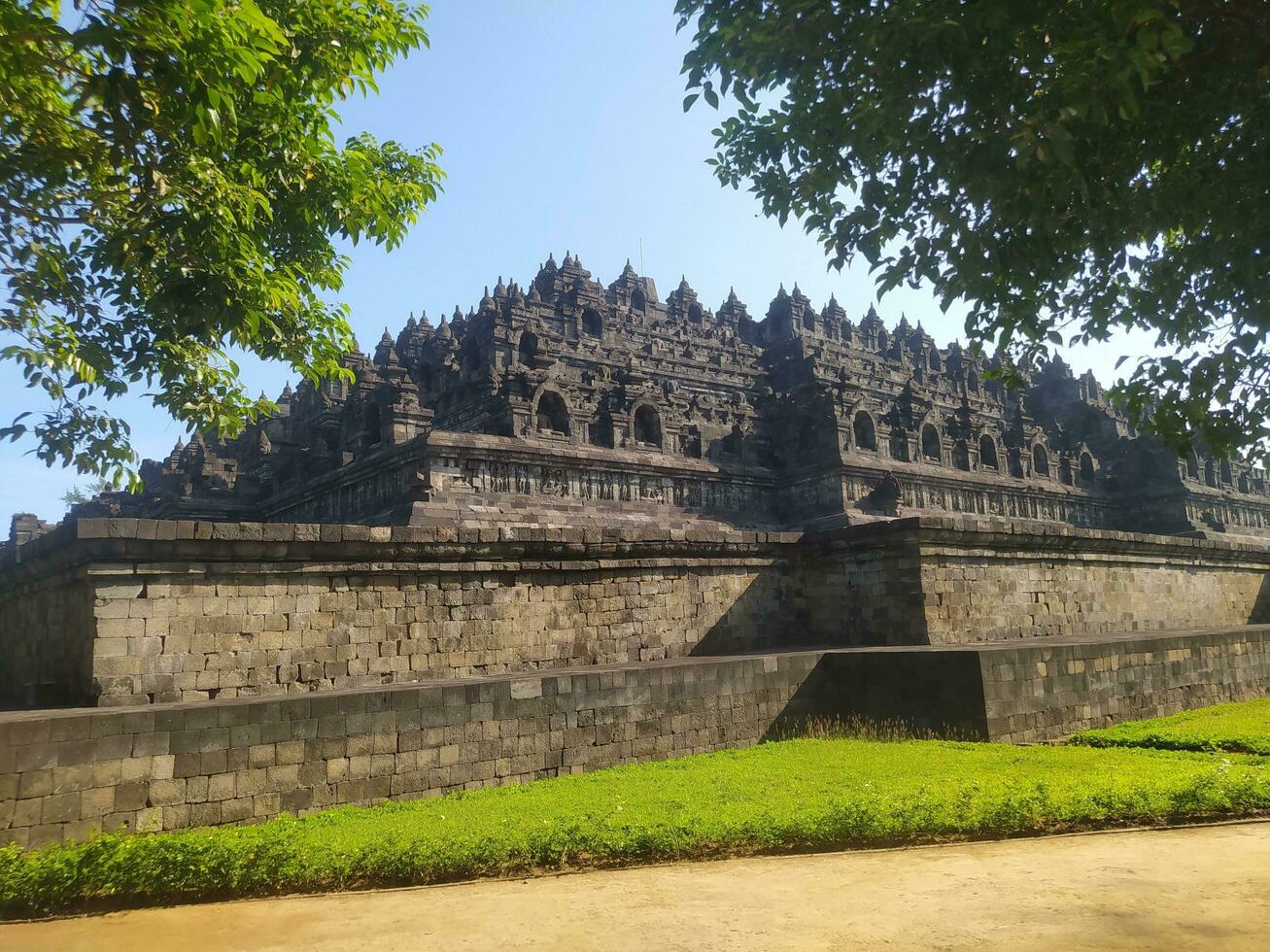 view of Borobudur temple, one of the wonders of the world in Indonesia photo