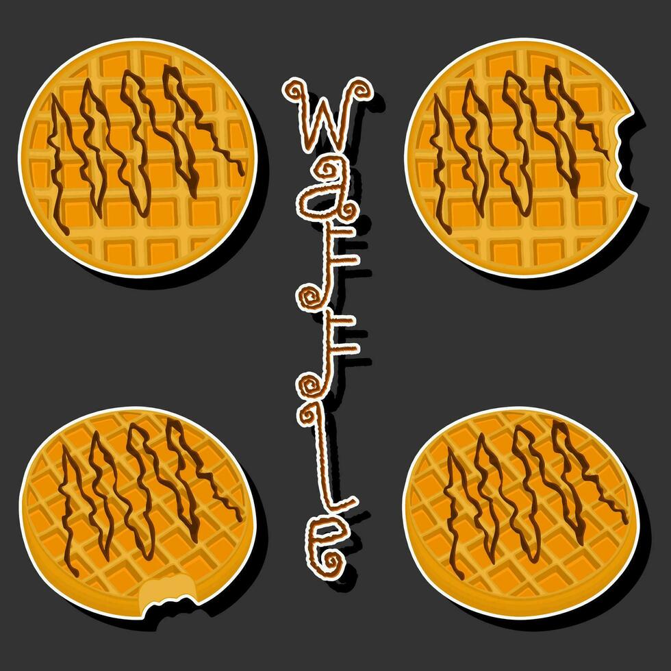 Illustration on theme big kit different types biscuit waffle with cell, dessert cookie vector