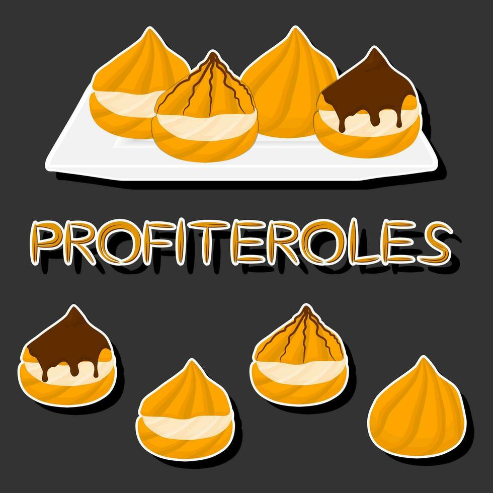 ilustración en tema Fresco dulce sabroso Profiteroles de consistente varios ingredientes vector